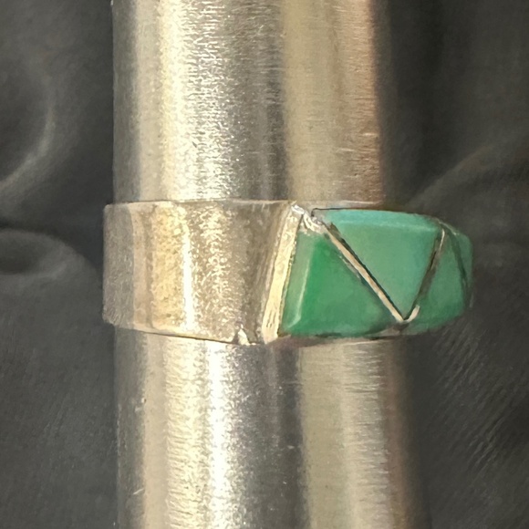 Vintage Zuni style inlay turquoise & sterling silver ring, size 7 - Picture 8 of 8